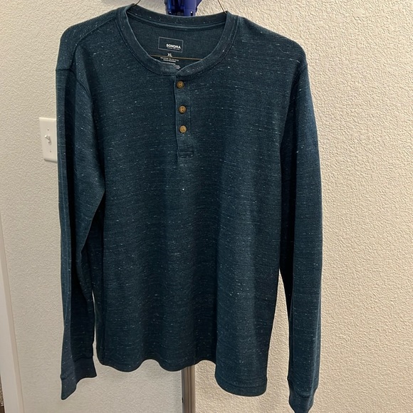 Men's Sonoma long sleeved Henley shirt.  Heather teal color, size XL. - Picture 1 of 2
